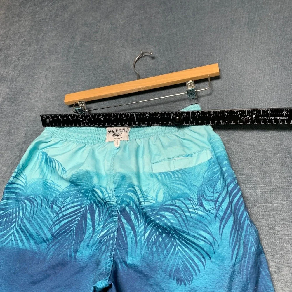 Spicy Tuna Gradient Swim Shorts Mens Medium Blue Tropical Palm Leaf Beach Wear